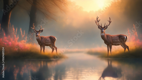 Deer in the sunser photo