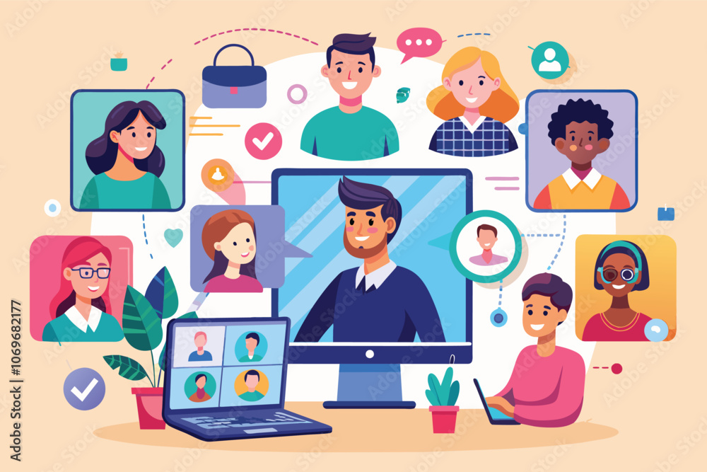 Group Video Conference Meeting With Diverse Team Members Group Video Conference Meeting With Diverse Team Members