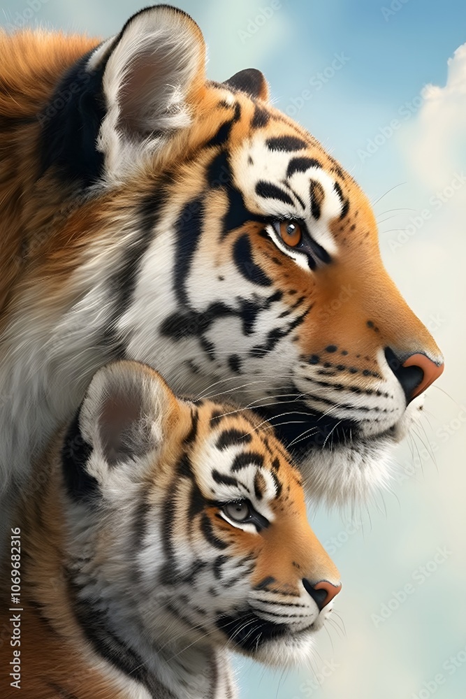 Fototapeta premium The tiger and its child