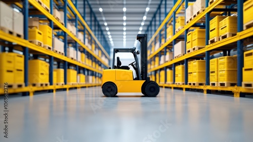 Industrial Warehouse with Forklift in Bright Interior photo