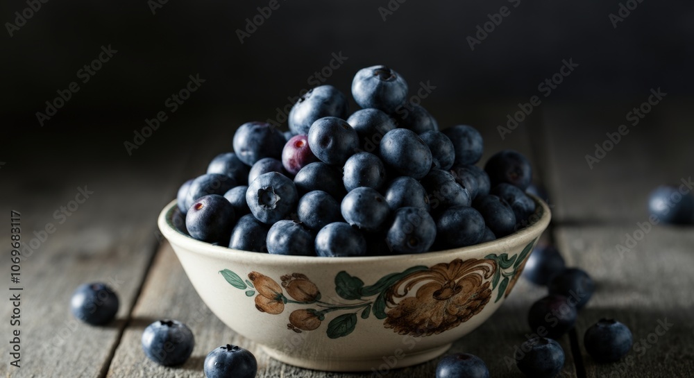 Blueberries in a Bowl on a Rustic Table
