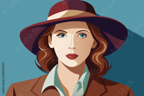 Woman With Brown Hair Wearing a Wide-Brimmed Hat and Brown Jacket