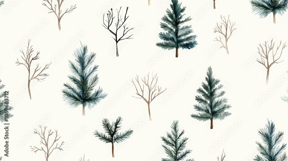 Watercolor Pine Tree Landscape Pattern Watercolor Pine Tree Landscape Pattern