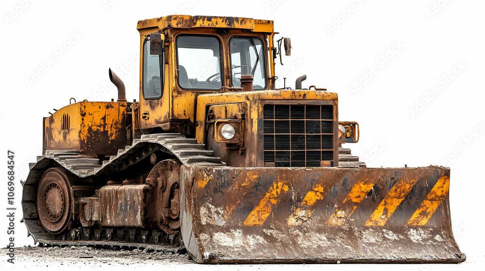 Old Yellow Bulldozer with Tracks Illustration Old Yellow Bulldozer with Tracks Illustration