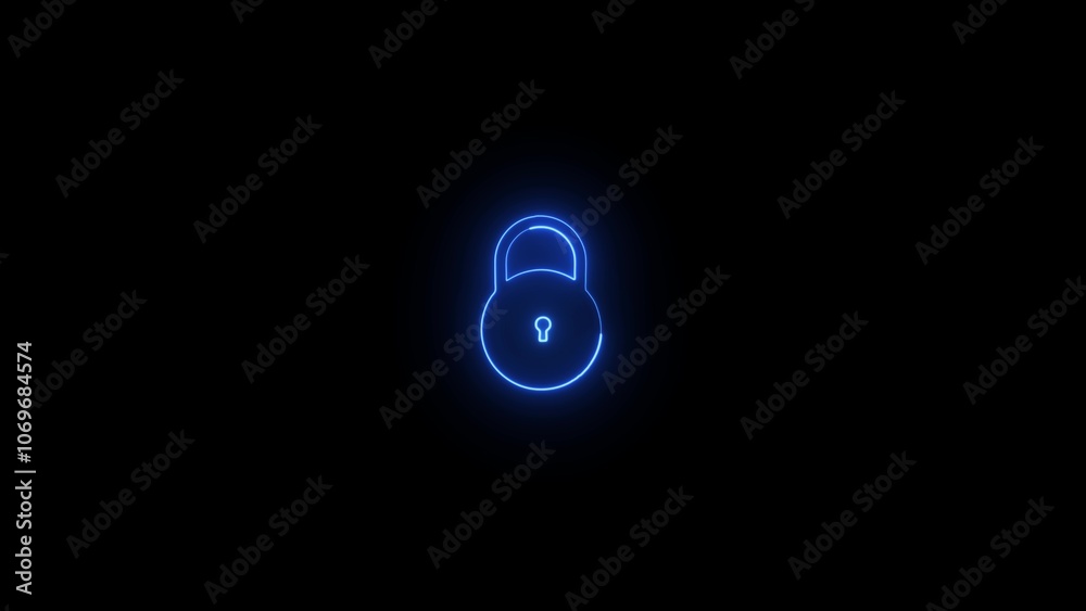 Neon closed lock icon. Glowing neon lock sign, outline padlock silhouette in vivid colors. Personal data protection, cyber security, Neon closed lock icon. Glowing neon lock sign, outline padlock silhouette in vivid colors. Personal data protection, cyber security,