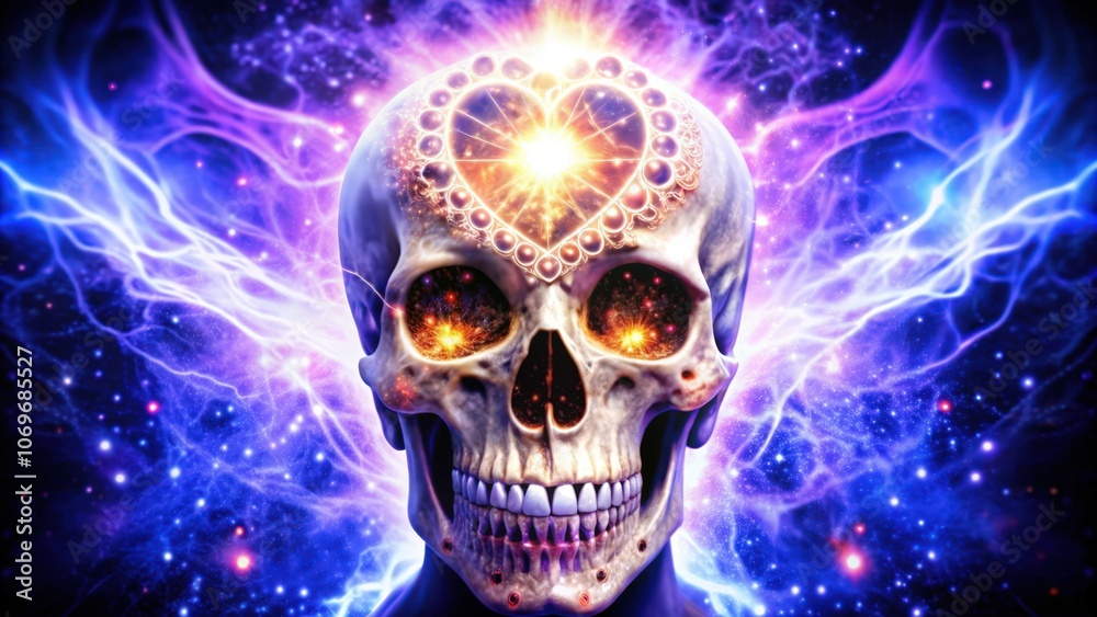 A Skull With a Heart-Shaped Halo and Cosmic Eye Sockets A Skull With a Heart-Shaped Halo and Cosmic Eye Sockets