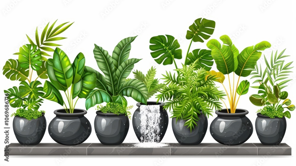 Fototapeta premium A vibrant display of assorted indoor plants in stylish pots, adding greenery and life to any space.