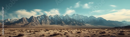 A View of Snowy Mountain Peaks with Lush Bushes in the Foreground