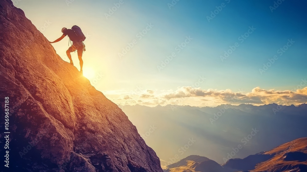 A man ascends a mountain, embodying motivation and inspiration. A man ascends a mountain, embodying motivation and inspiration.