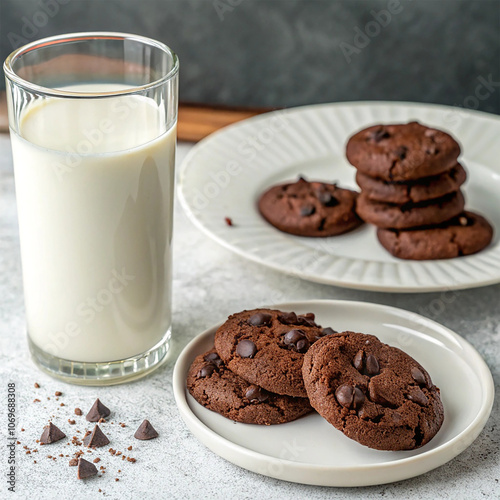 National Cookie Day poster with yummy freshly chocolate chip cookies over beige background.