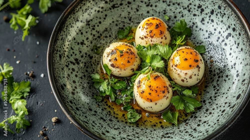 Gourmet soft-boiled eggs with herbs and spices Gourmet soft-boiled eggs with herbs and spices