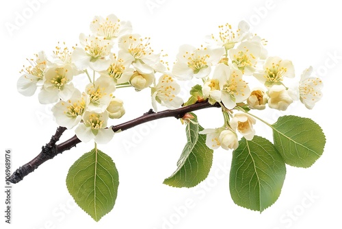 Crataegus monogyna isolated on white background, close up