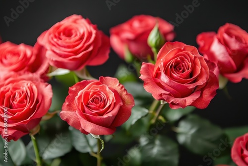 A bouquet of red roses in full bloom. Perfect for Valentine's Day, wedding, or any romantic occasion.