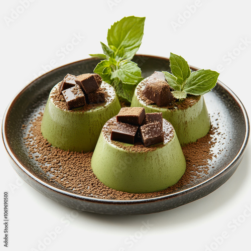 Matcha Flavored Dessert on White Background photo