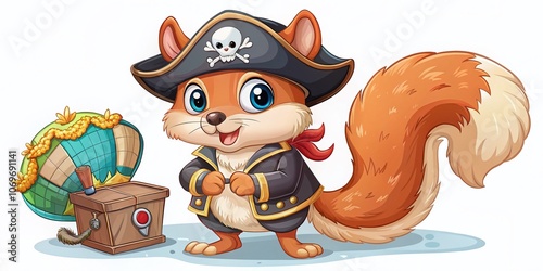 Adorable Cartoon Pirate Squirrel Clipart Isolated on Transparent Background, Perfect for Kids' Designs and Nautical Themes, Whimsical and Playful Character for Creative Projects photo