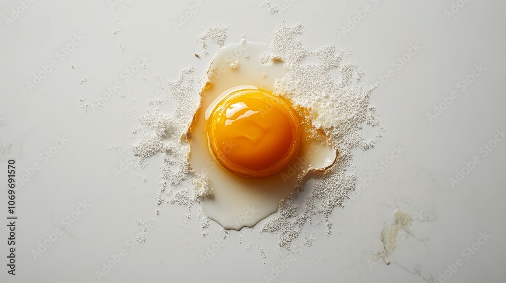 Fresh egg yolk spilling on a white surface Fresh egg yolk spilling on a white surface