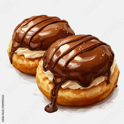 Indulge in these delightful chocolate profiteroles, featuring a smooth cream filling and rich glaze, perfect for any dessert lover's delight on a clean white background.