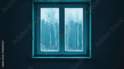 Frozen Window with Forest View   Winter Scenery  Cold Glass   Winter Wonderland