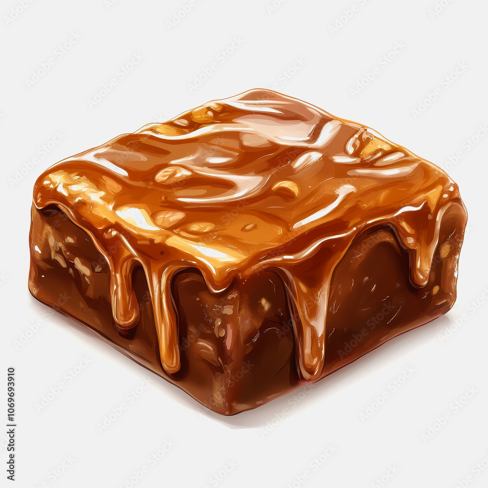 A delectable piece of toffee dessert drizzled with caramel sauce, set against a clean white background, perfect for food photography and culinary projects. A delectable piece of toffee dessert drizzled with caramel sauce, set against a clean white background, perfect for food photography and culinary projects.