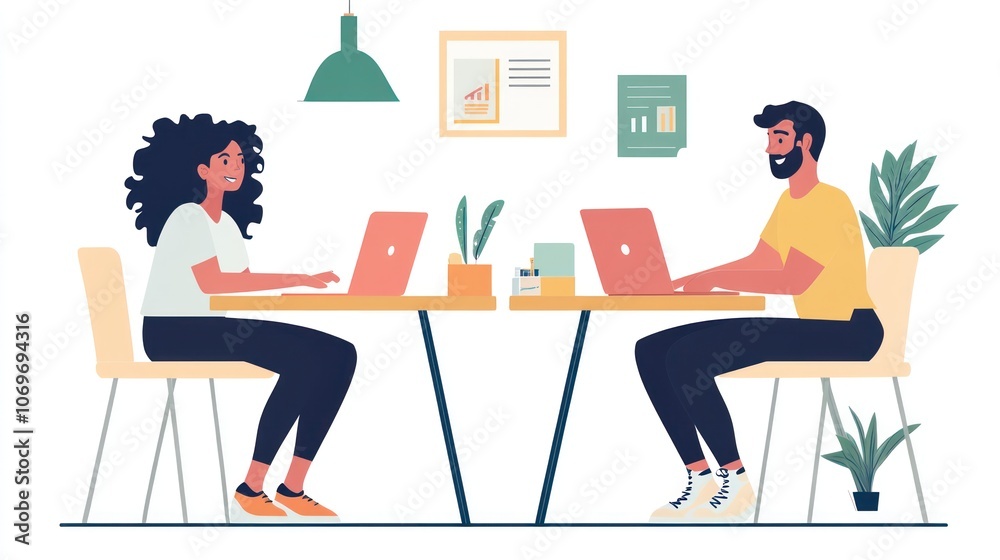 Fototapeta premium Couple Working Together on Laptops