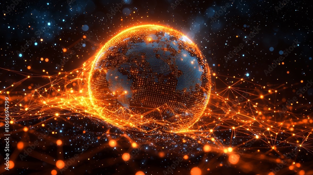 Global Connectivity Concept with Orange Lights Global Connectivity Concept with Orange Lights