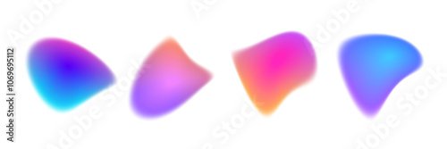 Bright colorful gradient blob set. Liquid blur gradation background collection. Iridescent blurry irregular shape pack for poster, banner, leaflet, brochure. Vector neon fading uneven aura bundle