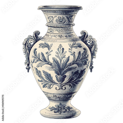 Antique vase isolated on white background. Hand drawn illustration. 