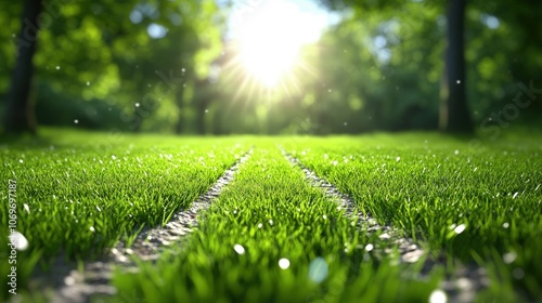 Sunlit Path Through Lush Green Forest Landscape photo