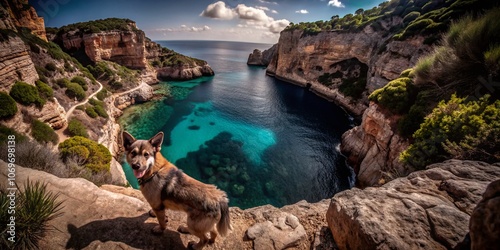 Aerial View of Majorca Ratter Exploring Scenic Coastal Areas with Stunning Blue Waters and Lush Green Landscapes, Captured by Drone Photography for Nature Lovers