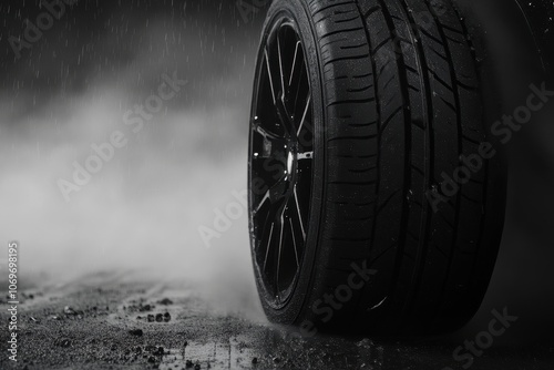 Wallpaper Mural A close-up of a tire with water droplets. This image can be used to represent concepts like speed, power, or transportation. Torontodigital.ca