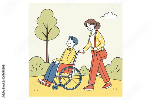 Disabled handicapped woman sitting on wheelchair.