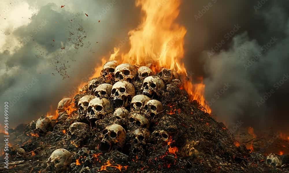 A Burning Pile of Skulls in a Smoky Inferno