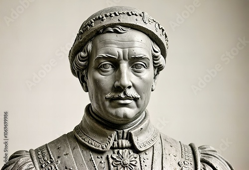Tudor nobleman statue, isolated on white.