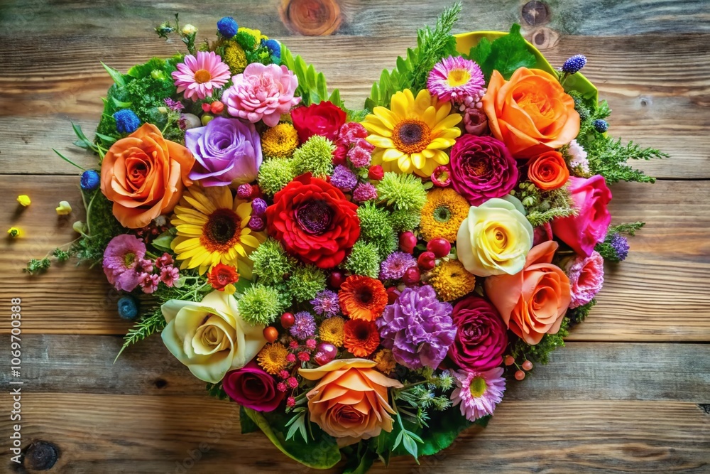 A Heartwarming Candid Capture of a Gorgeous Bouquet of Flowers Arranged in a Heart Shape, Perfect for Celebrations, Romance, or Special Occasions in Nature's Embrace. A Heartwarming Candid Capture of a Gorgeous Bouquet of Flowers Arranged in a Heart Shape, Perfect for Celebrations, Romance, or Special Occasions in Nature's Embrace.
