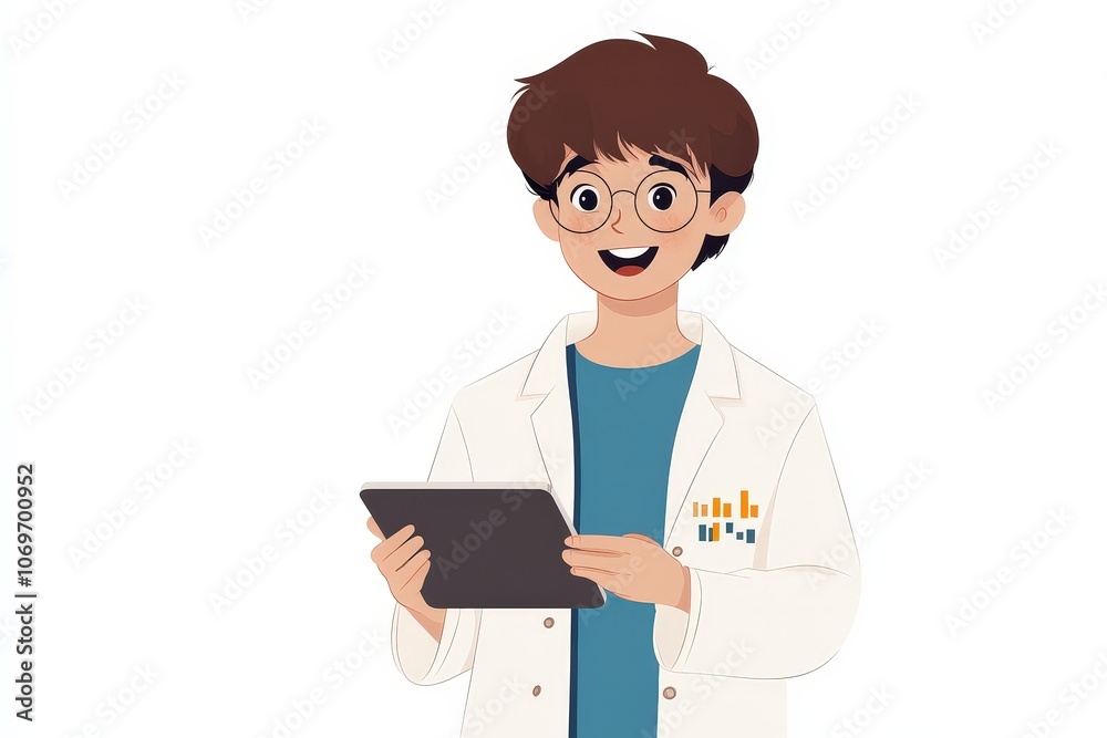 Young Non-Binary Science Communicator with Tablet Young Non-Binary Science Communicator with Tablet