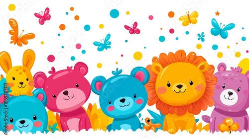 Happy Cartoon Animals with Colorful Background