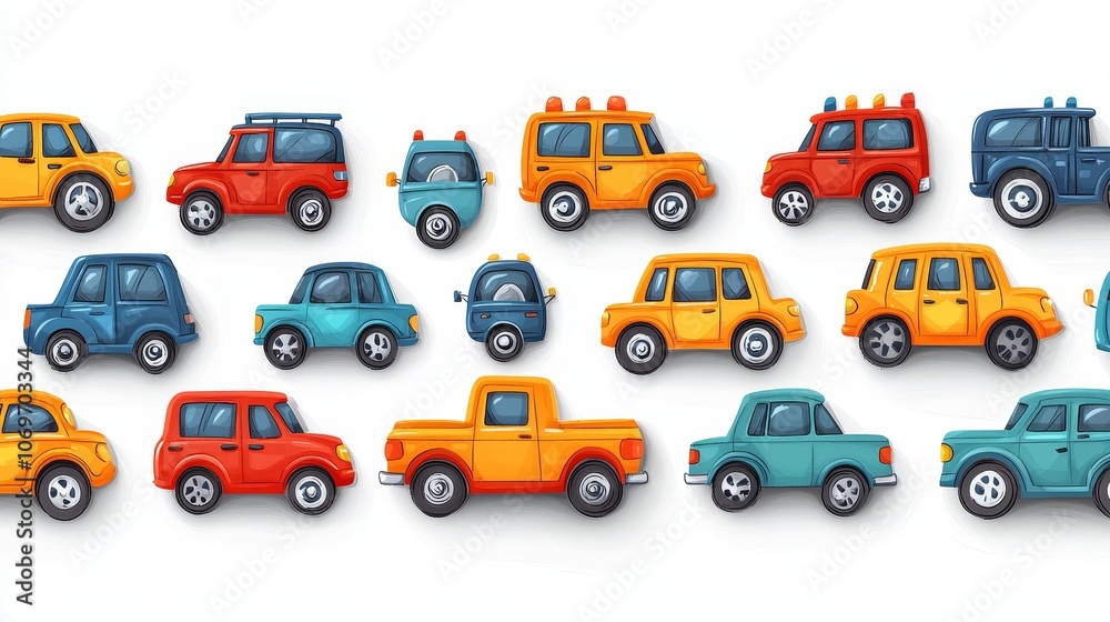 Naklejka premium Colorful Hand-Drawn Cars for Kids' Backgrounds