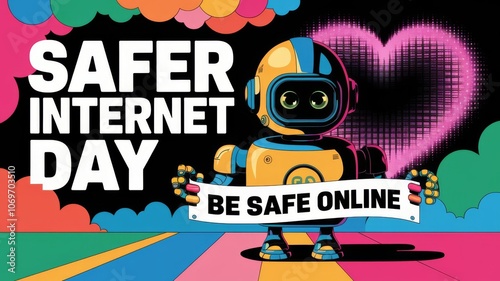 AI generated surreal banner for Safer Internet Day, set against a vibrant and colorful backdrop