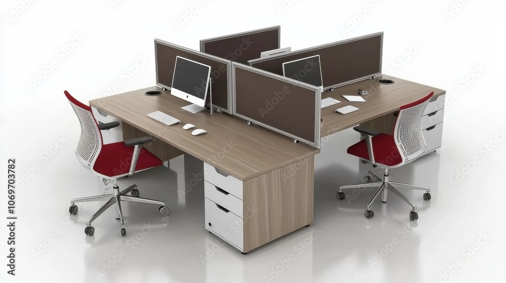 Modern Office Workspace with Computer Desks and Chairs