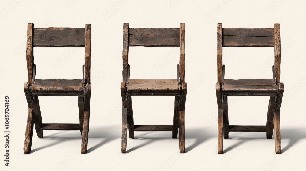 Rustic Wooden Folding Chairs in a Row Rustic Wooden Folding Chairs in a Row