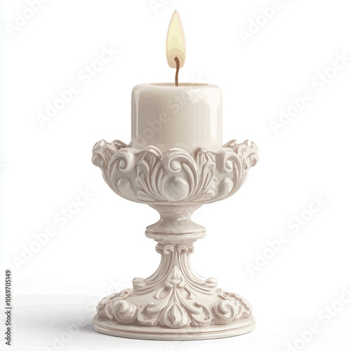 Candle in a candlestick on a white background. 3d illustration