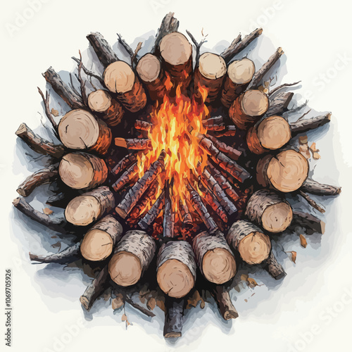 Circle of firewood on white background. 3d illustration. 