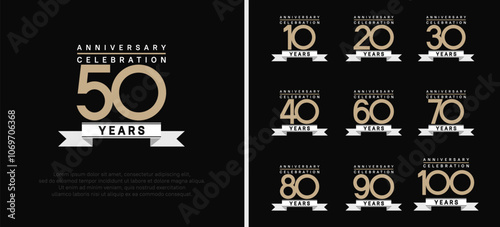 anniversary logo set. vector design with brown color and white ribbon can be use for celebration