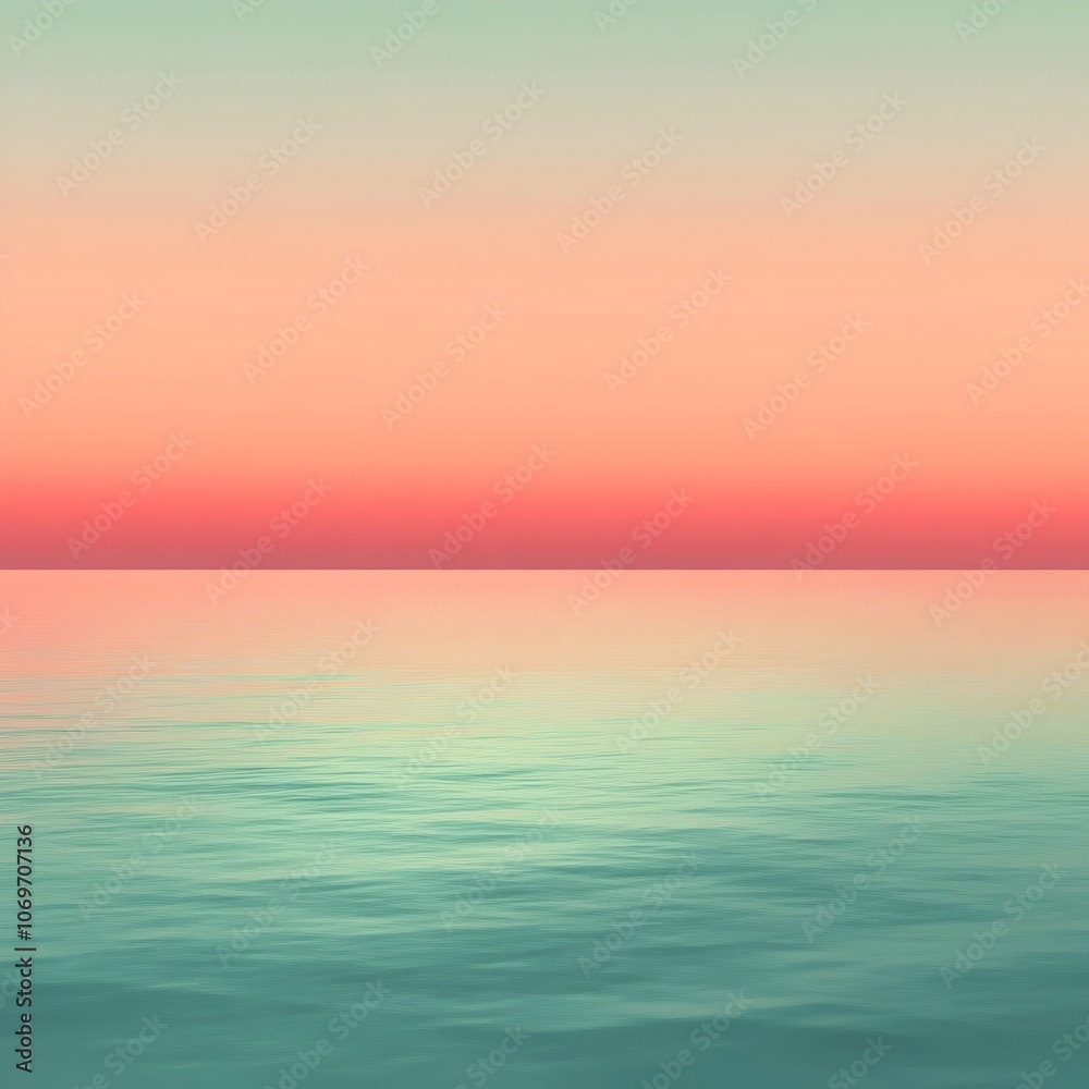 A serene seascape at sunset, showcasing a gradient of soft pastel colors, blending from peach to turquoise, reflecting beautifully on the calm water surface. Perfect tranquility. A serene seascape at sunset, showcasing a gradient of soft pastel colors, blending from peach to turquoise, reflecting beautifully on the calm water surface. Perfect tranquility.