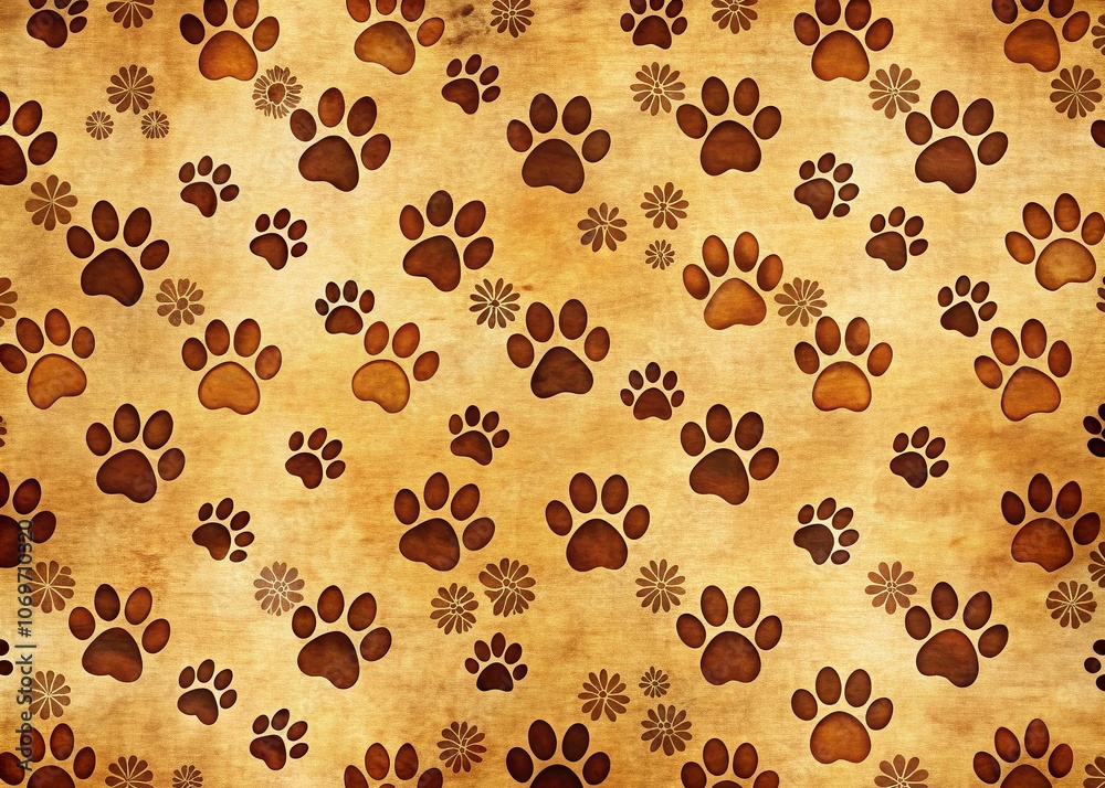 Fototapeta premium Brown Colored Paw Print Background for Pet Themes, Textures, and Nature Elements, Perfect for Animal Lovers, Graphic Designs, and Creative Projects