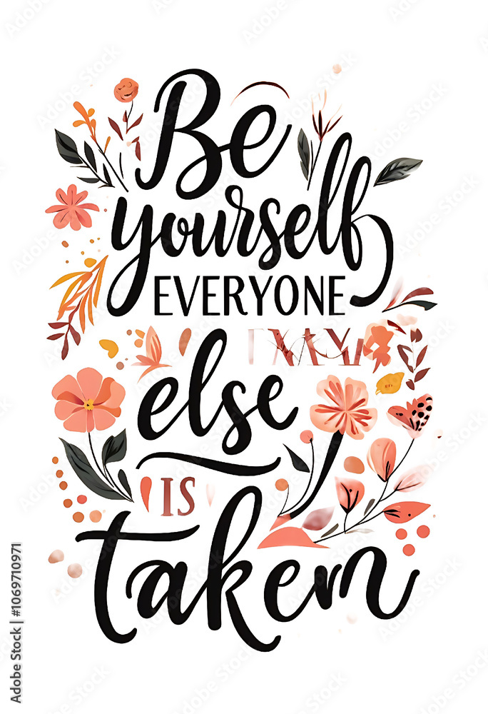 Inspirational motivational typography art with floral design surrounding 