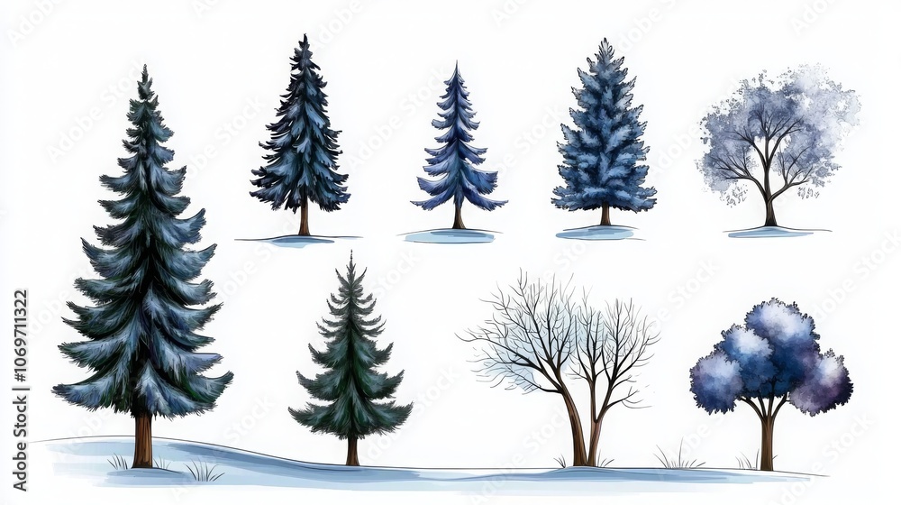Obraz premium Snowy Pine Tree Illustrations for Creative Projects