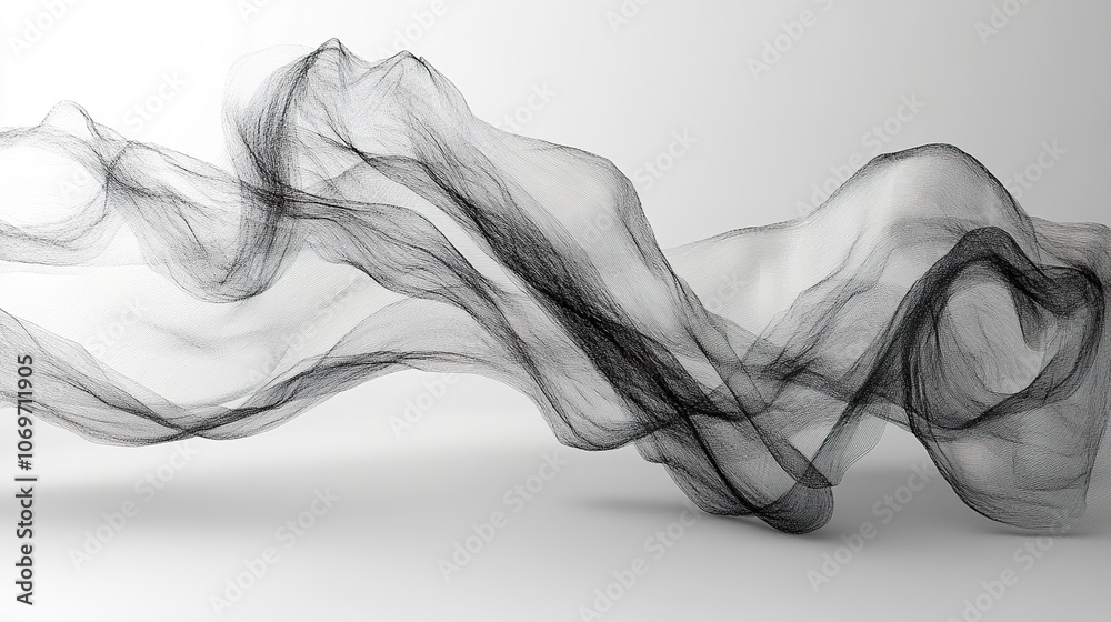 Abstract Flowing Lines in Black and White - Minimalist Digital Art Print Abstract Flowing Lines in Black and White - Minimalist Digital Art Print