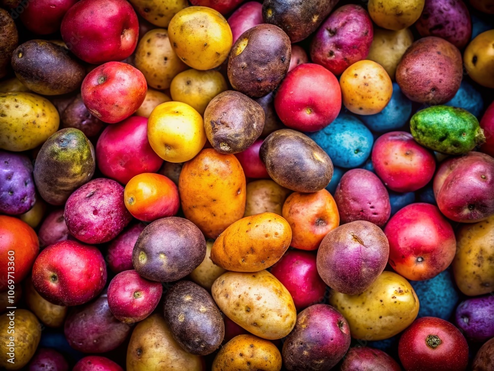 Captivating Close-Up of Organic Potatoes in Various Colors and Sizes, Showcasing the Richness of a Fresh Harvest, Perfect for Farm-to-Table or Culinary Themes Captivating Close-Up of Organic Potatoes in Various Colors and Sizes, Showcasing the Richness of a Fresh Harvest, Perfect for Farm-to-Table or Culinary Themes