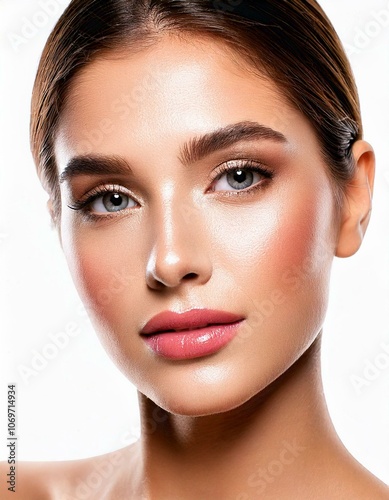 Young perfect woman with clear skin, Skincare and facial treatment concept